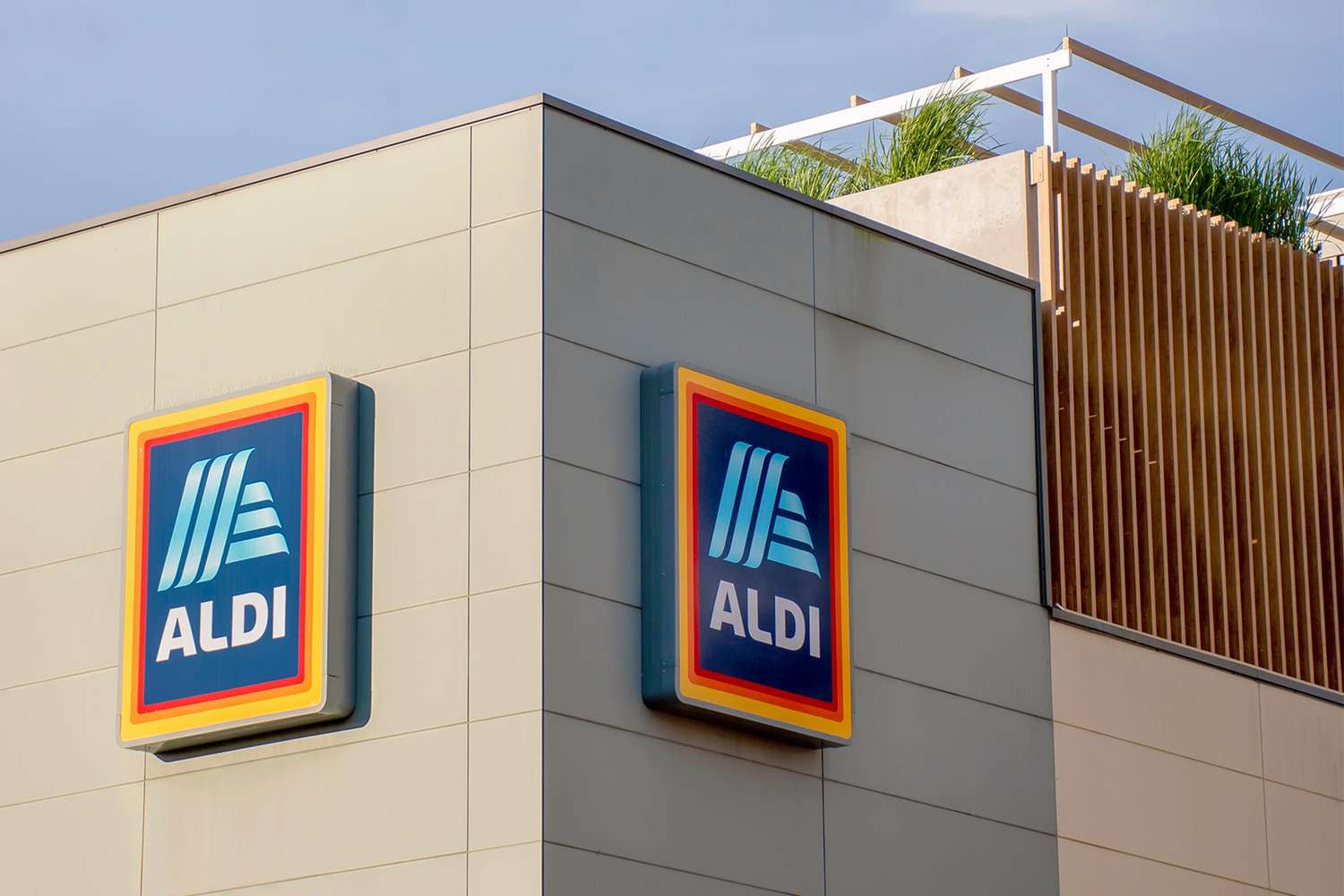 Aldi store sign on a building wall
