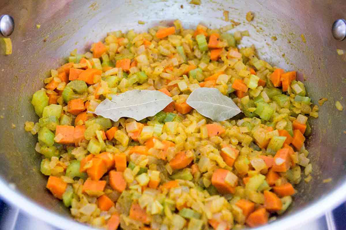 bay leaves added to curried soup