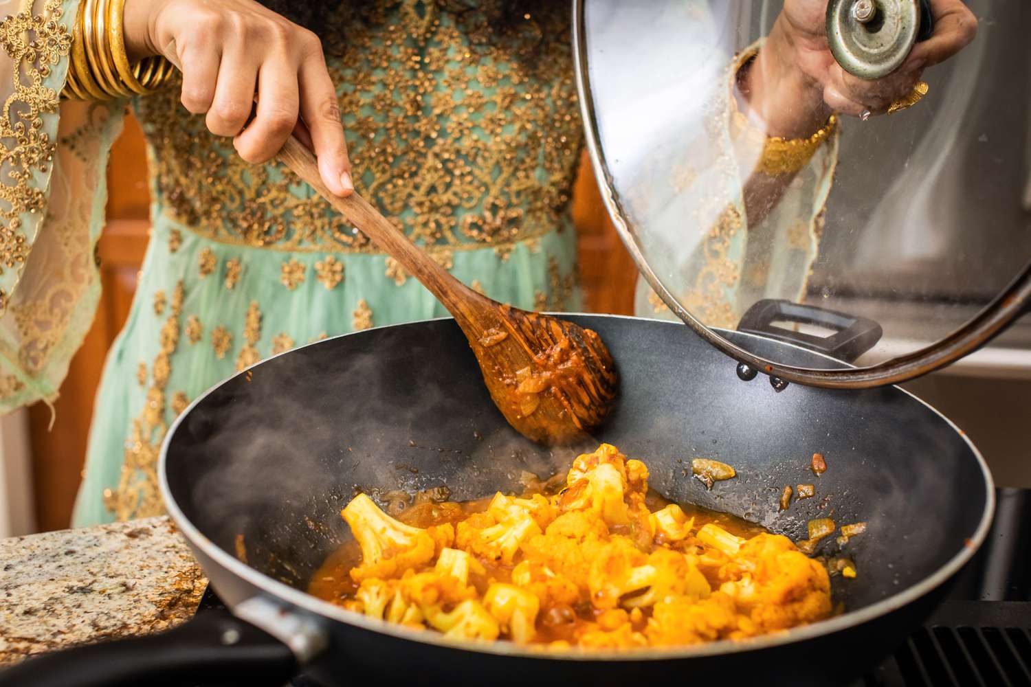 Gholpi (Afghan Stewed Cauliflower) in pot with water