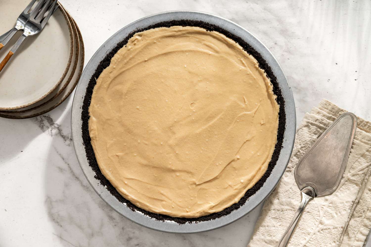 overhead view of No-Bake Fluffernutter Pie