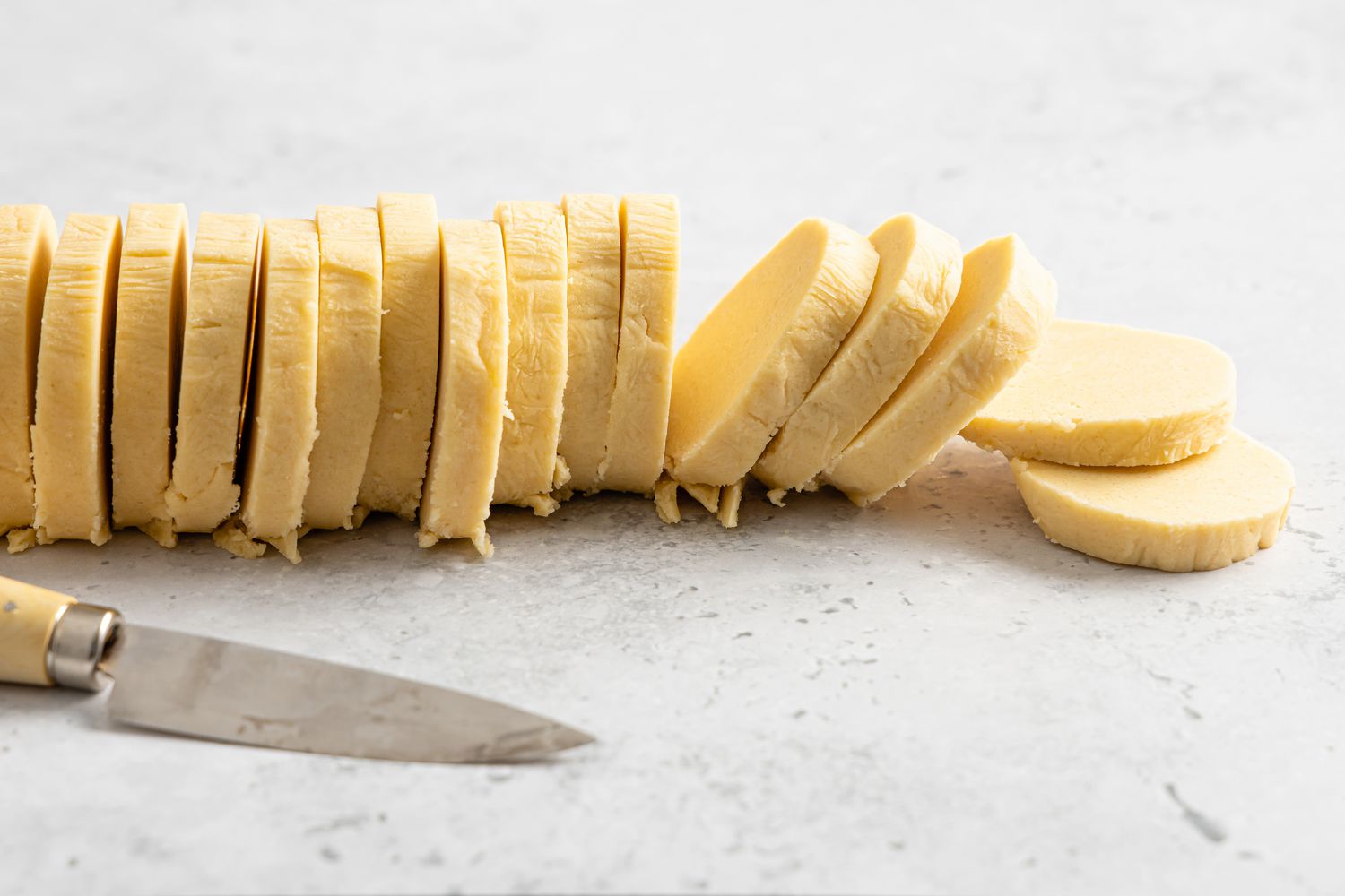 Classic Shortbread Cookie Dough Cut into Disks for Slice-and-Bake Cookies