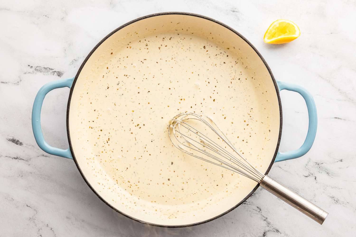 chicken caesar pasta sauce in the pan 