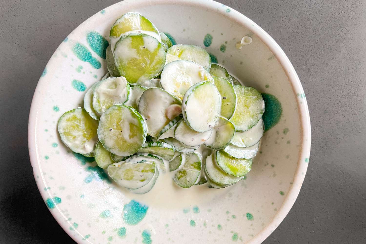 Cucumber salad in a small bowl