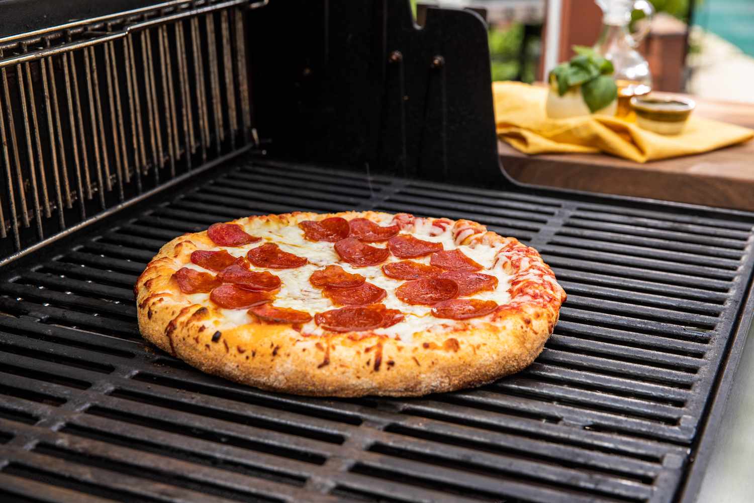 frozen pizza on the grill