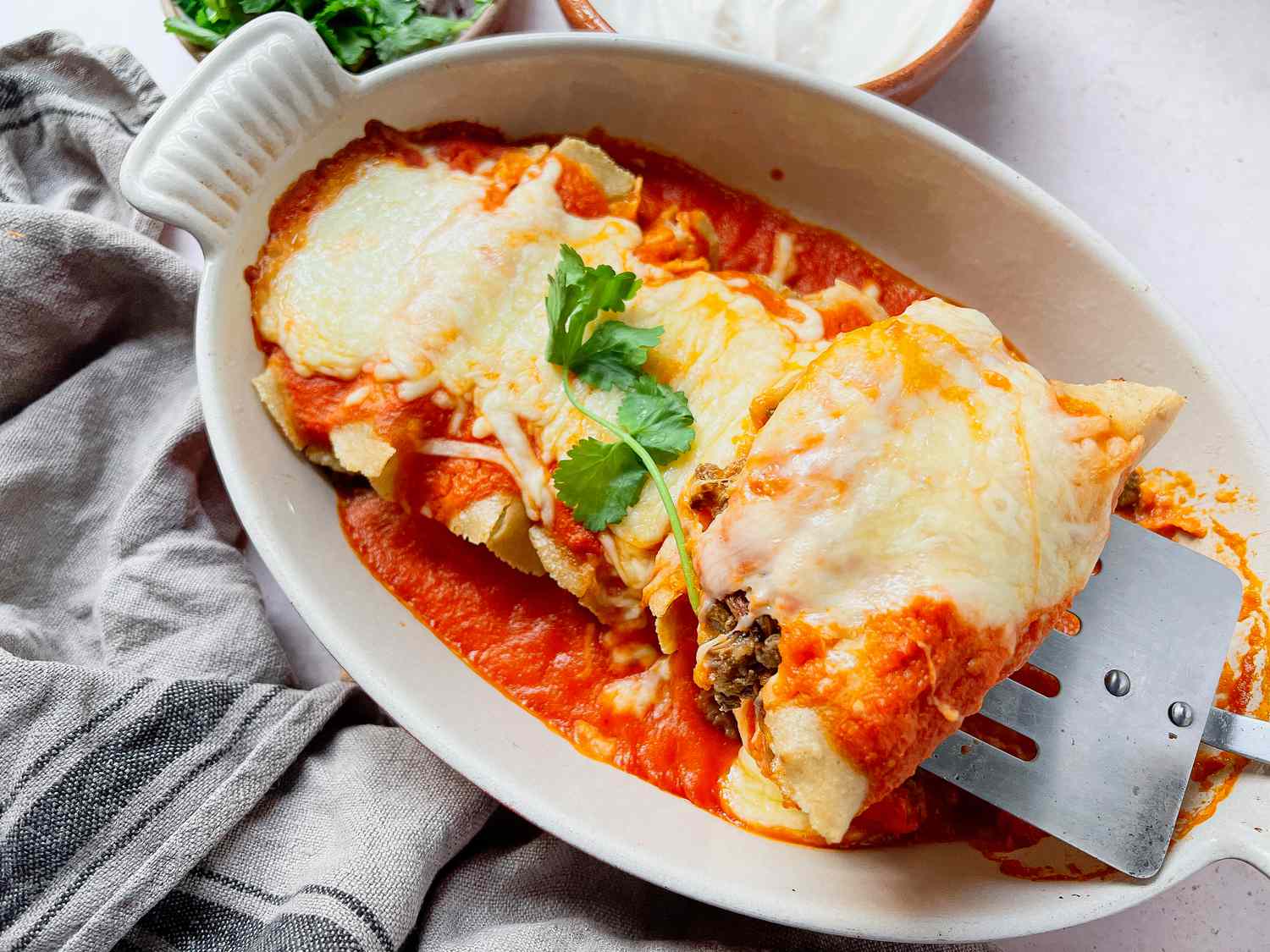 Pulled Pork Enchiladas in a Casserole Dish