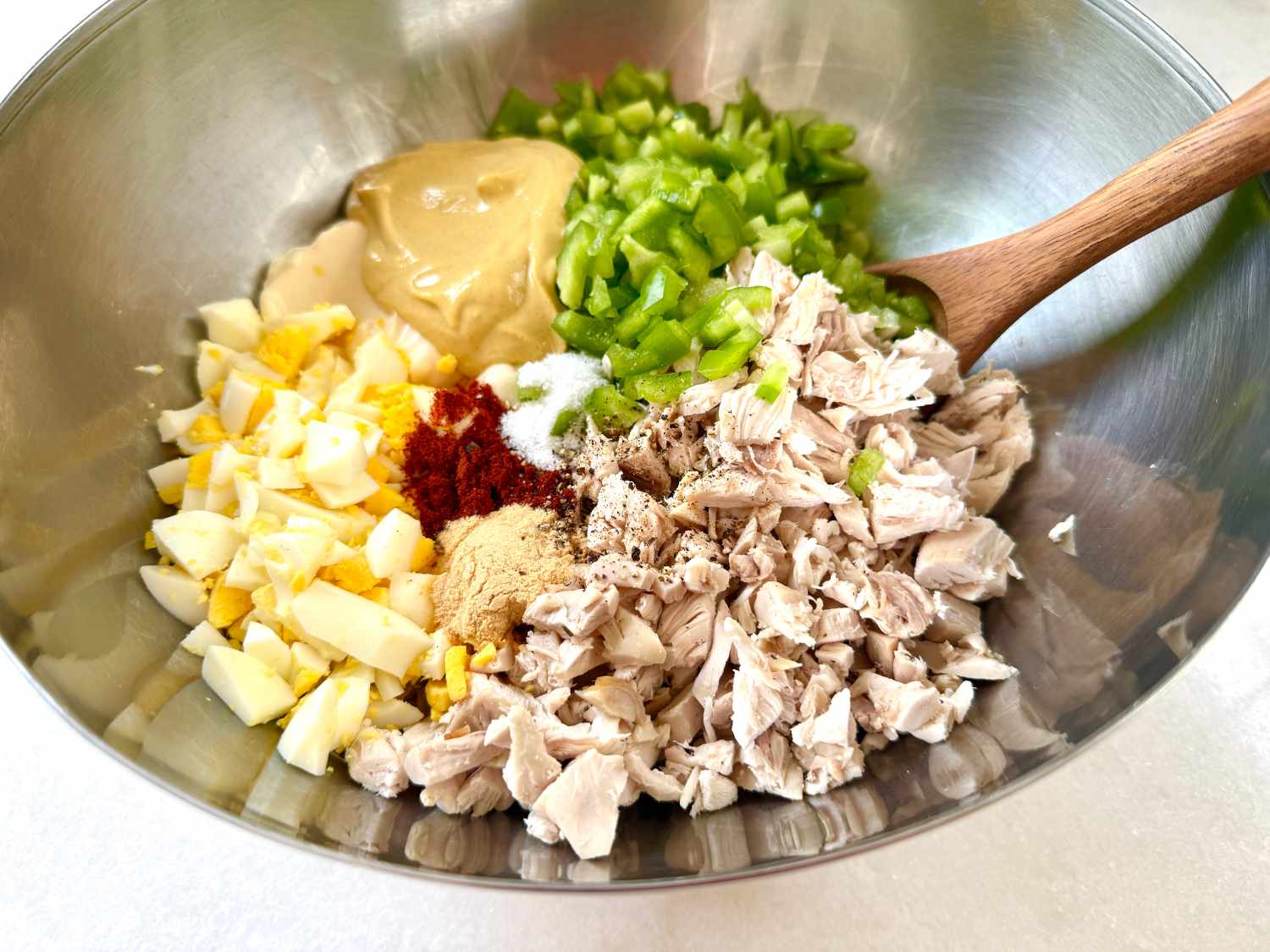 bowl with ingredients for Kardea Brown's Chicken Salad