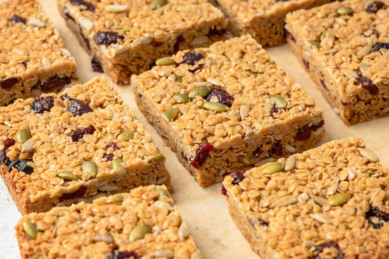 Sliced Flapjacks on a Piece of Parchment Paper 