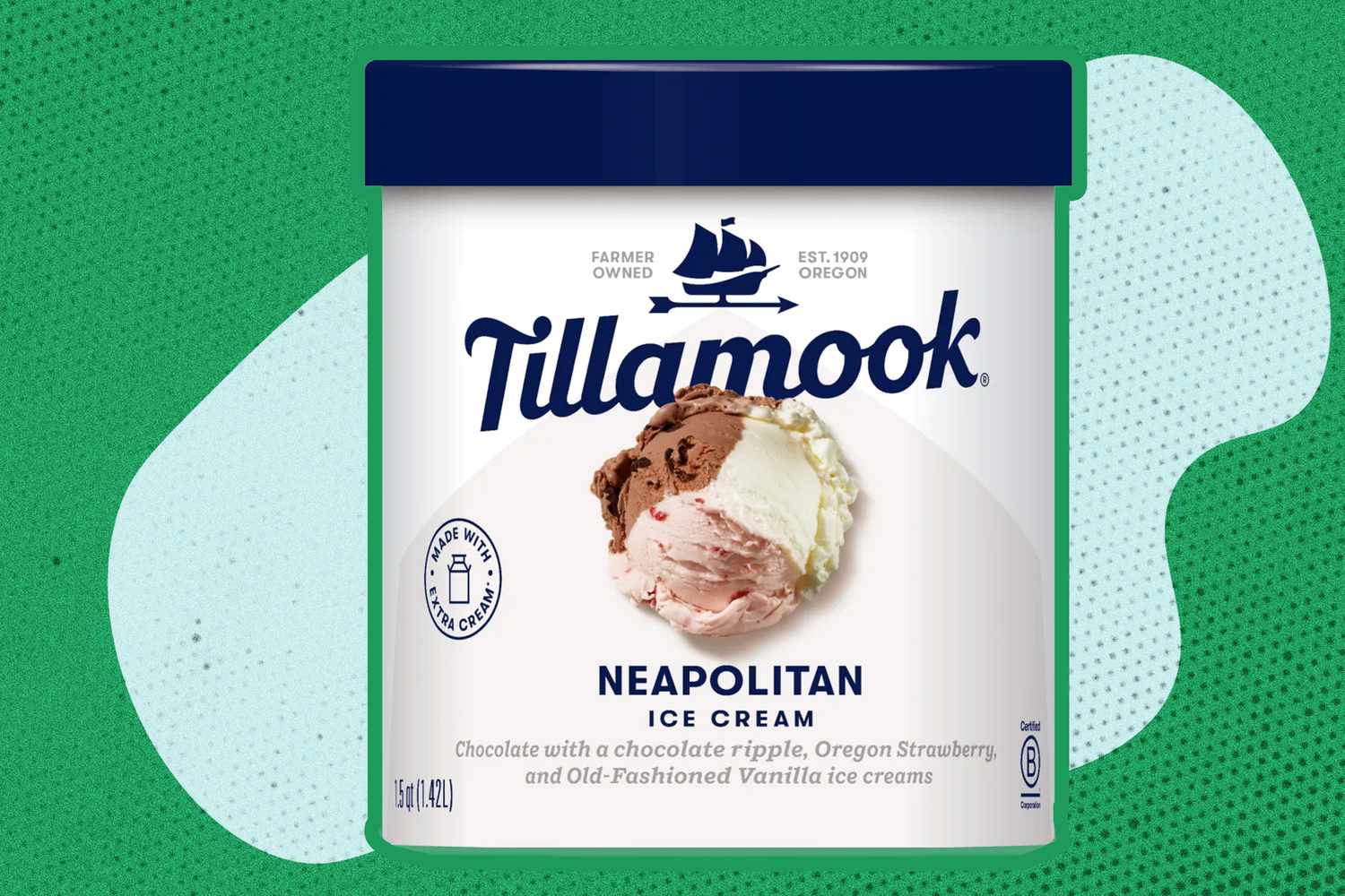 Tillamook Neopolitan ice cream carton
