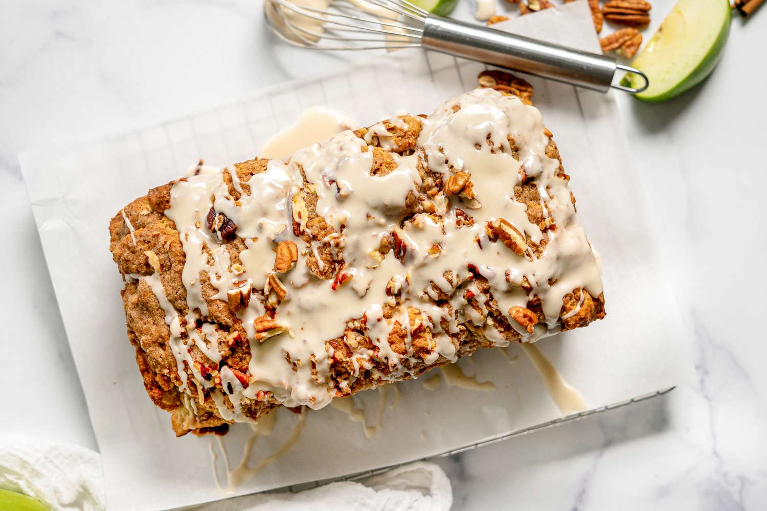 Apple Fritter Bread on Parchment Paper 