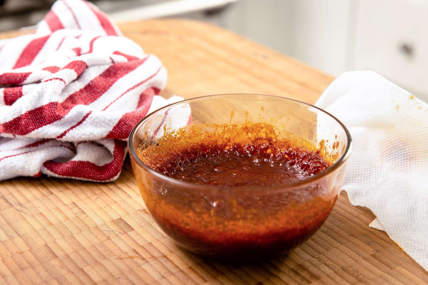 Bowl of BBQ Sauce on the Counter After Microwaved for BBQ Chicken Wings in the Microwave Recipe 