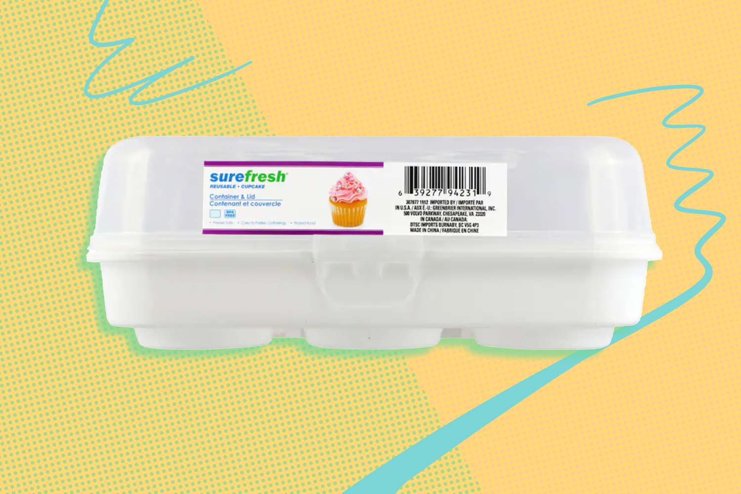 Cupcake container against a graphic background