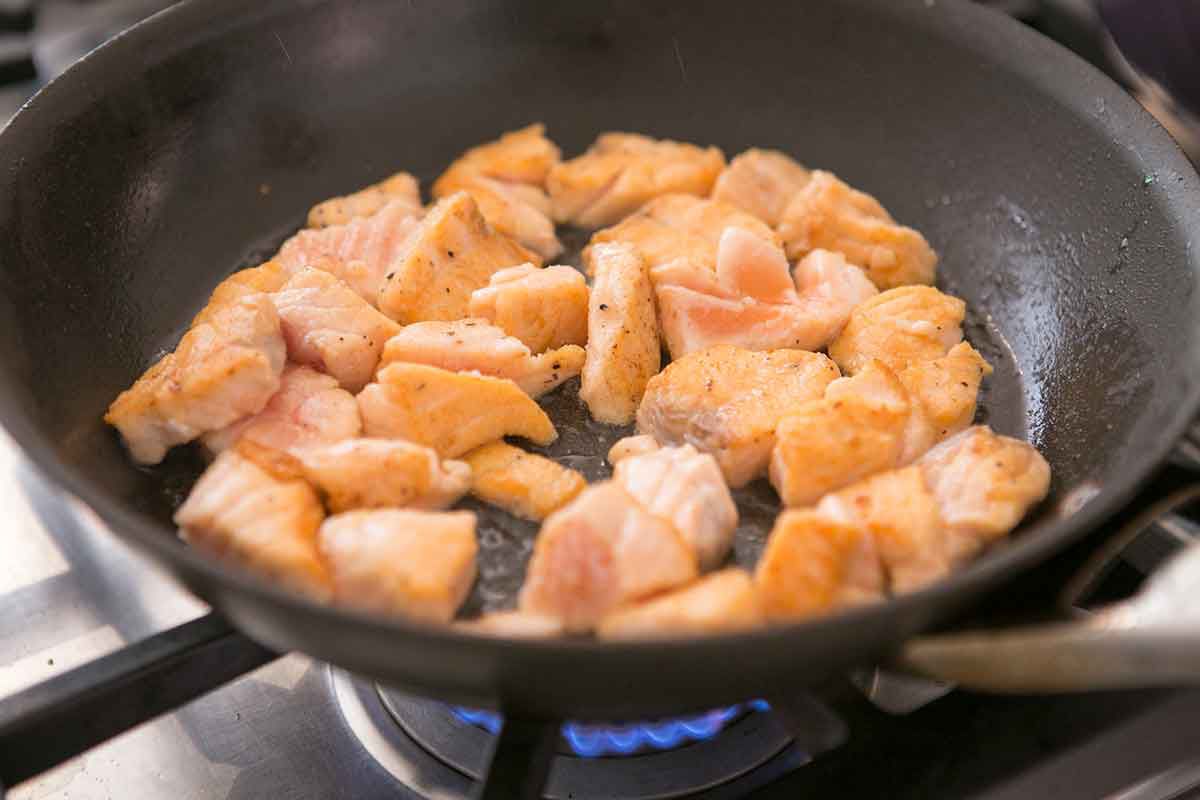 browning salmon for chowder