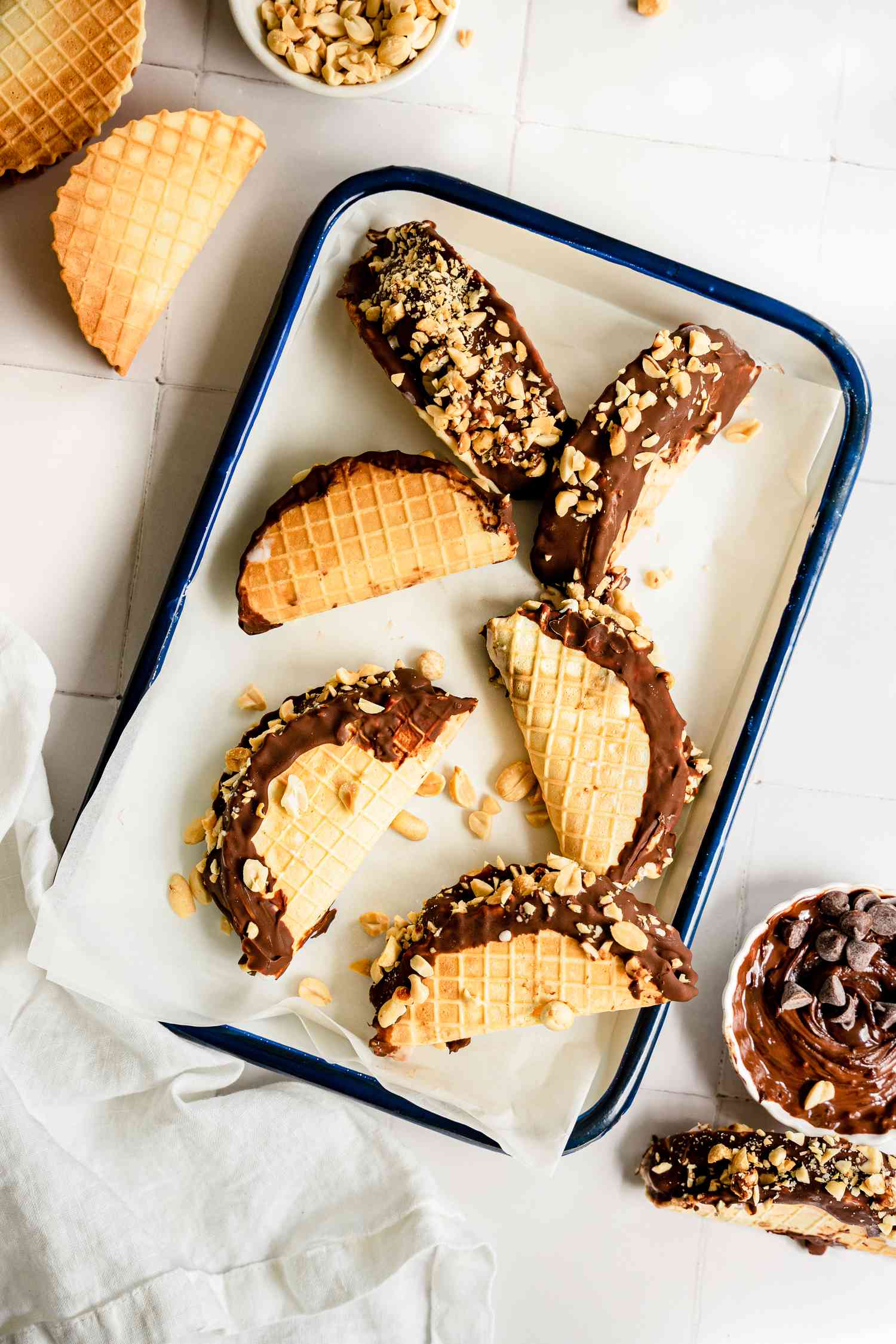 Copycat choco tacos on a tray.