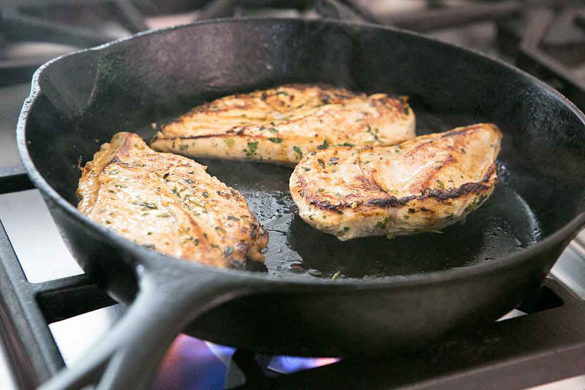 Searing chicken breasts in cast iron pan