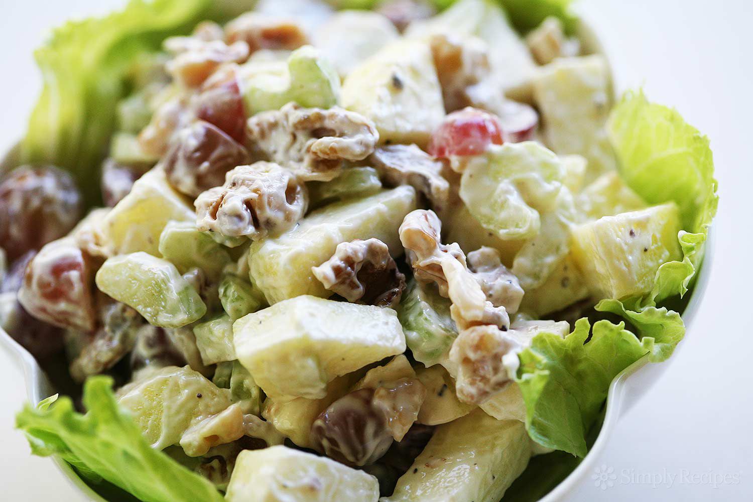 A close-up of a Waldorf Salad in a bowl