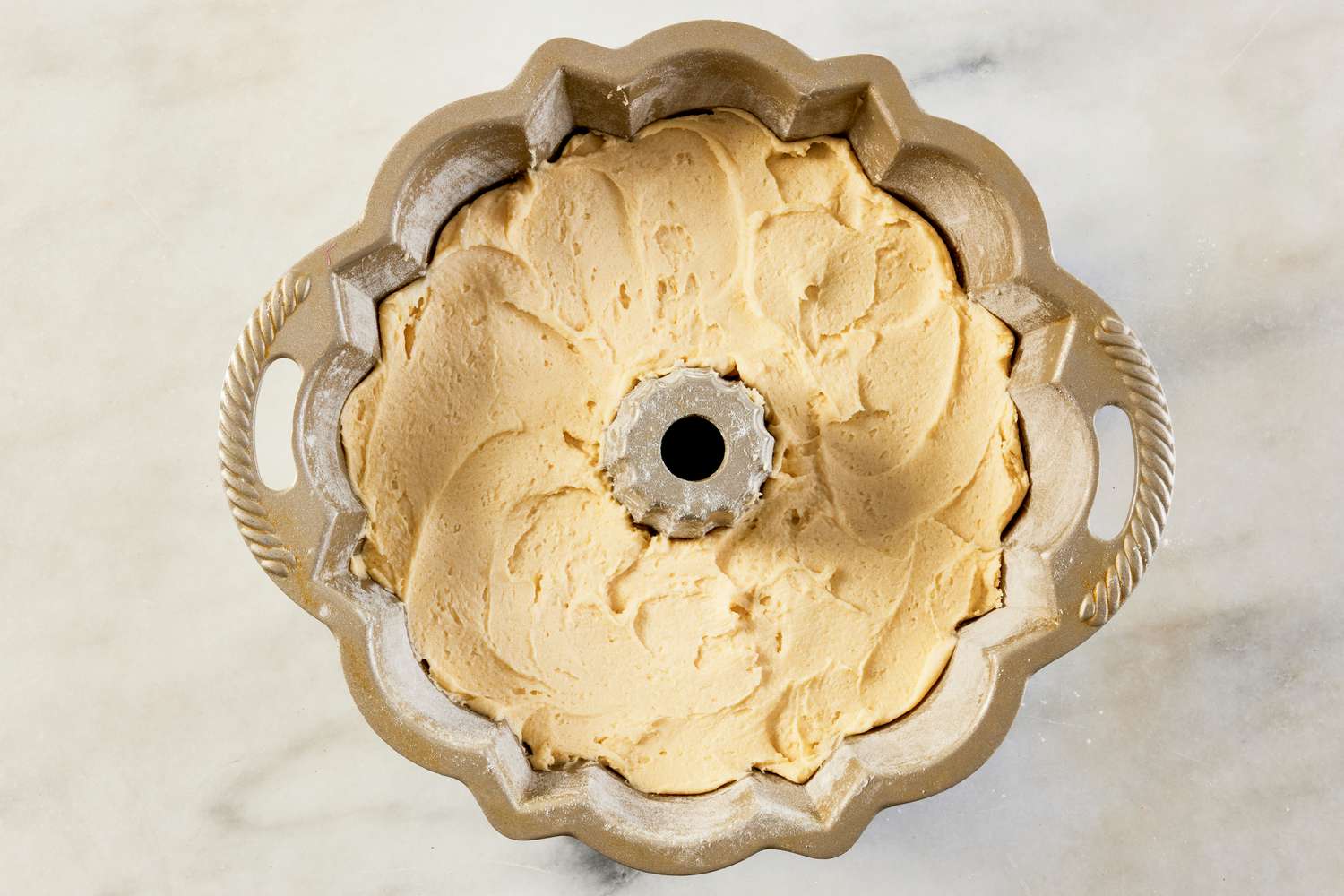 7UP bundt cake batter added to bundt pan for 7UP bundt cake recipe 