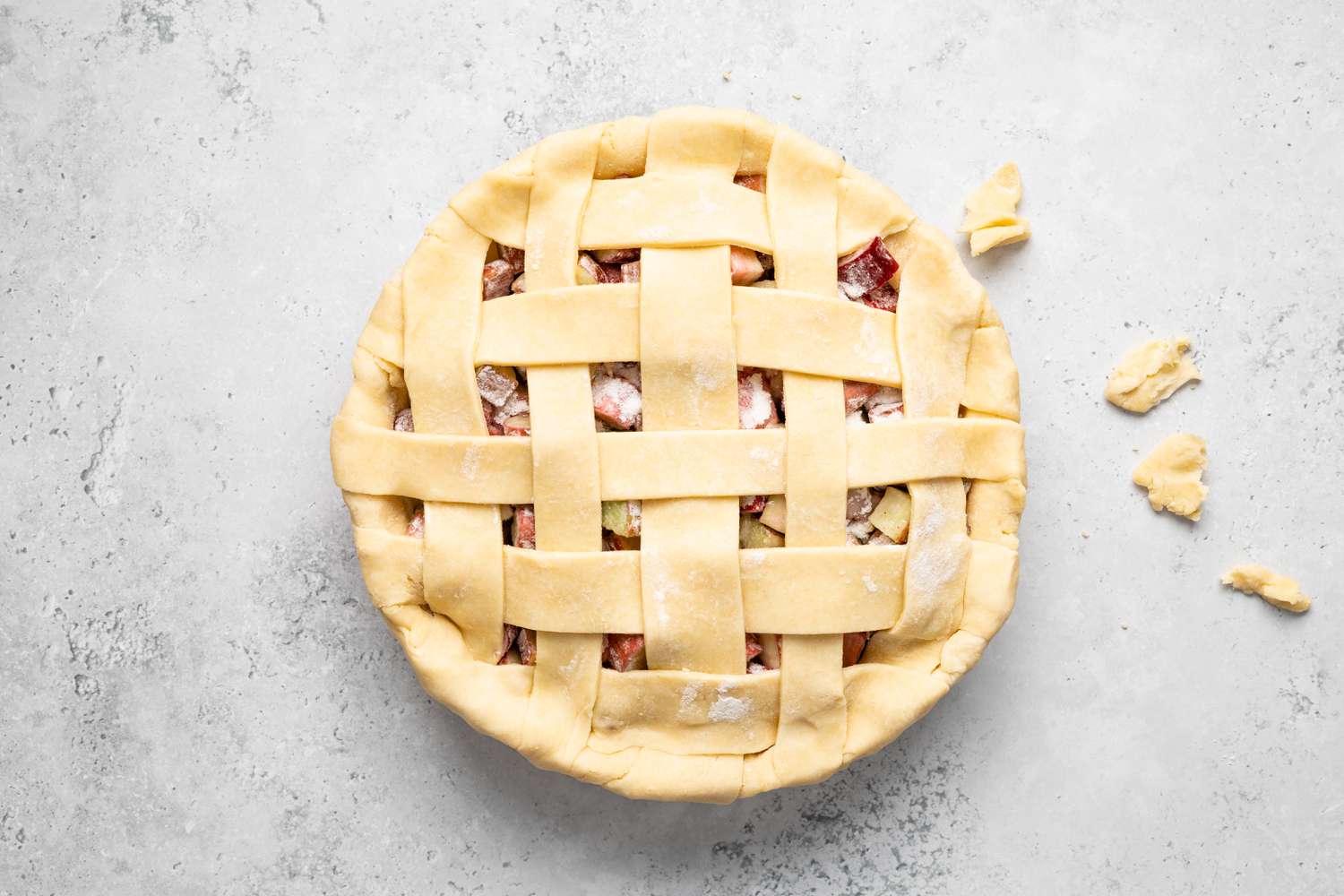 Excess Pie Dough Removed from Rhubarb Pie Lattice