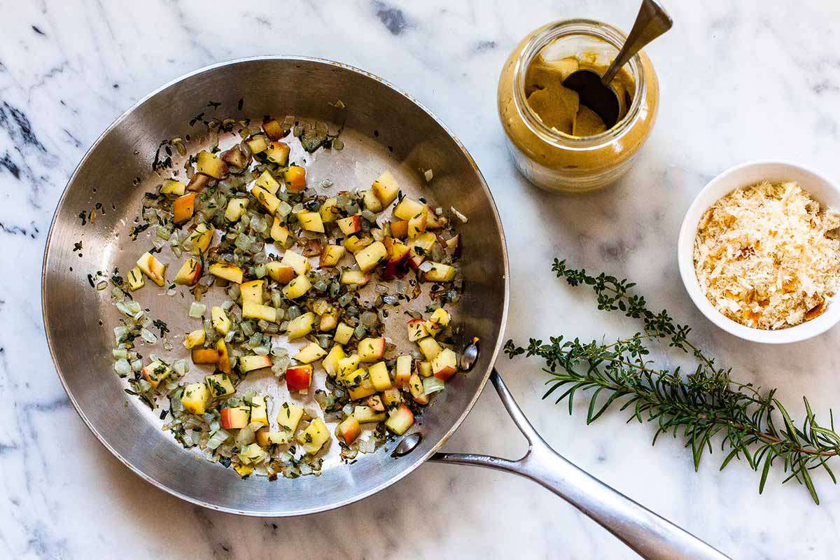 making stuffing for bacon wrapped pork loin