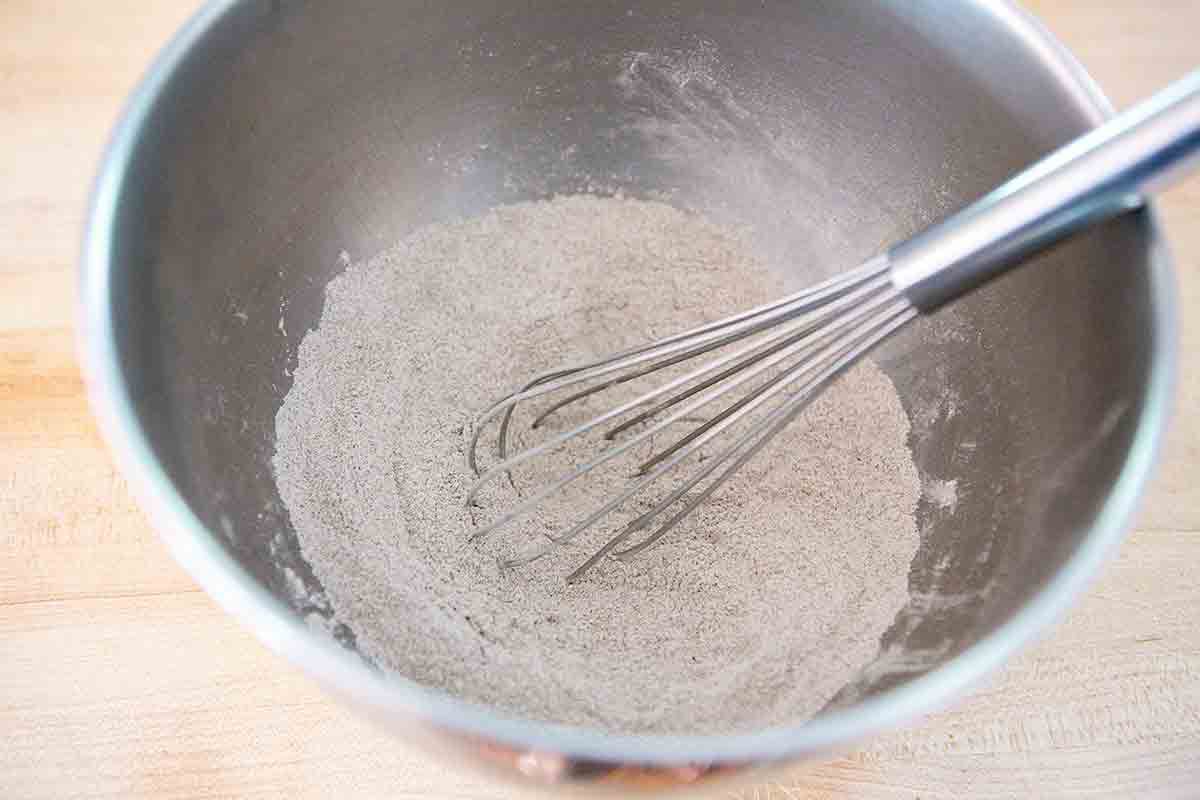 whisk dry ingredients for buckwheat waffle batter