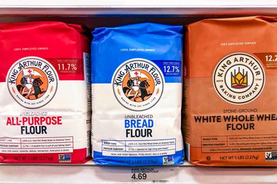 Packages of king arthur bread on a store shelf