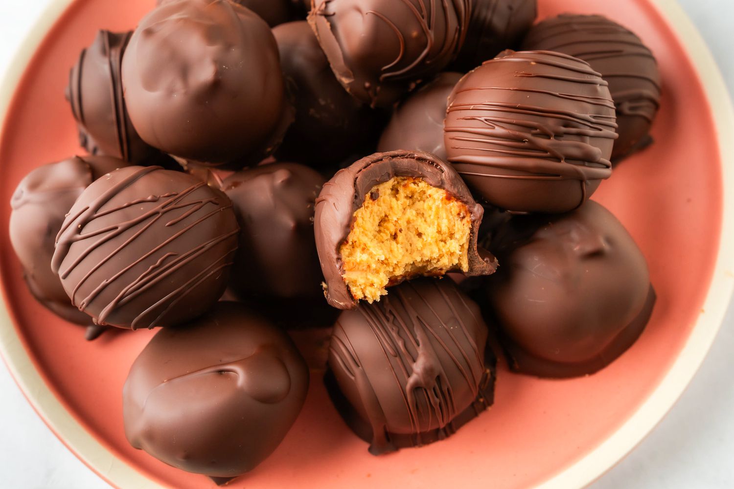 overhead view of 4-Ingredient Peanut Butter Balls on a plate