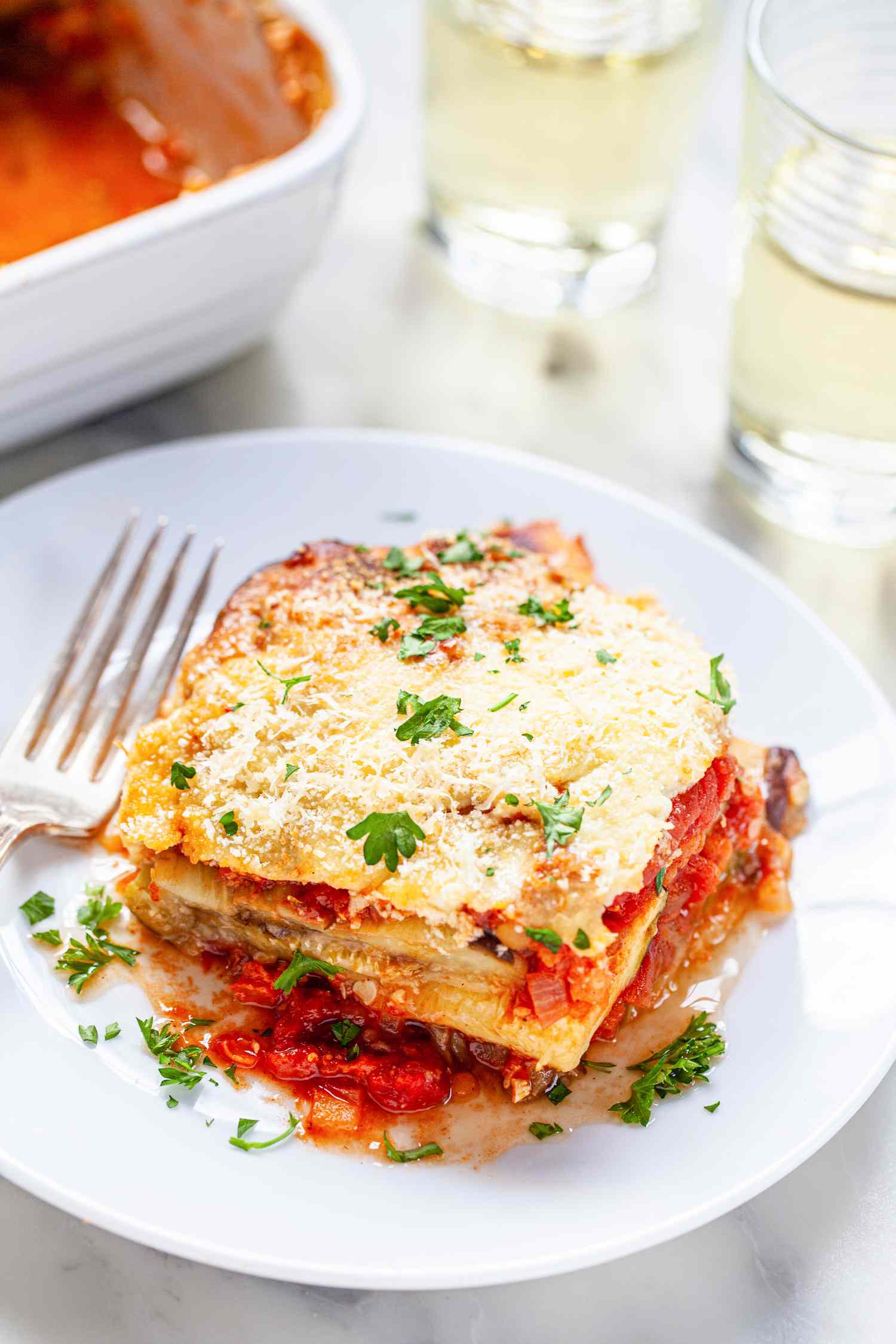 Plate of eggplant moussaka