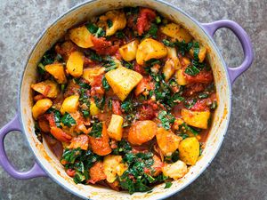 Easy Roasted Root Vegetables with Tomatoes and Kale
