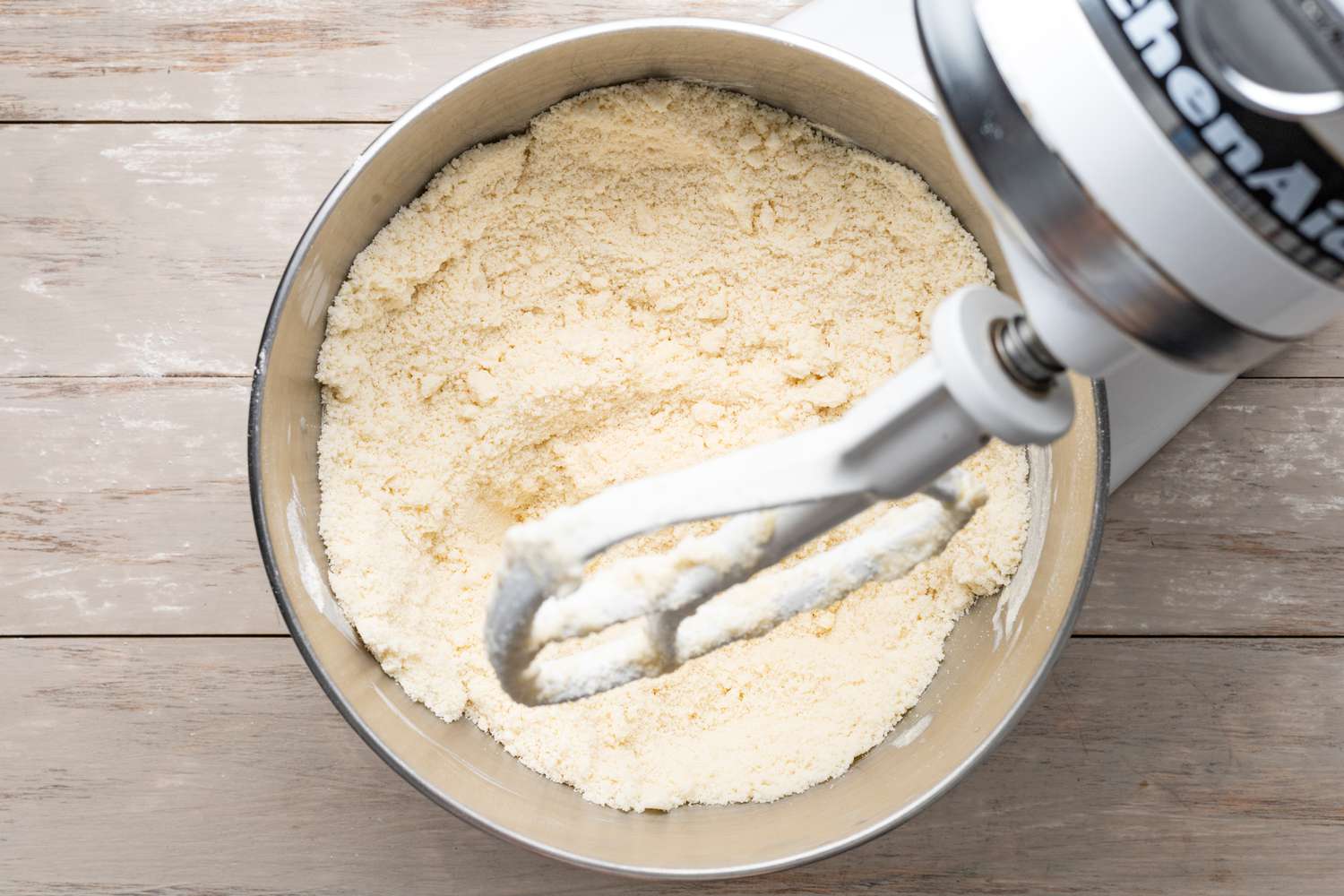 Butter Mixed With Dry Ingredients Using a Stand Mixer