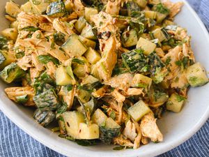 Chili crisp chicken salad in a bowl