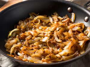 Caramelized onions in a frying pan