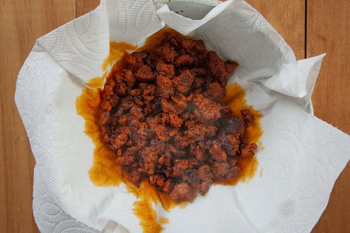 Breakfast Taco Recipe Eggs drain the chorizo