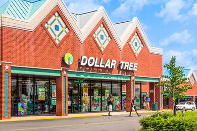 Dollar Tree store exterior with people at the entrance