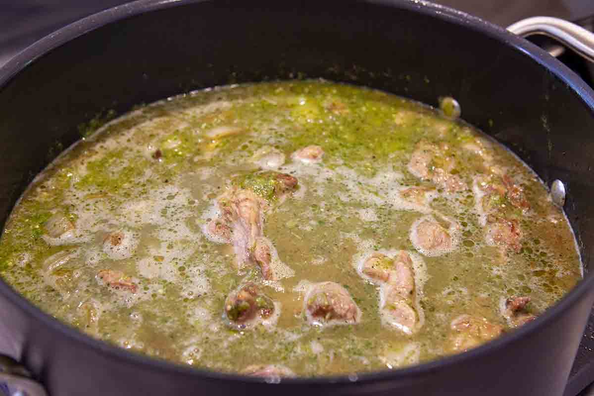 add salsa verde to browned turkey in pan for chile verde