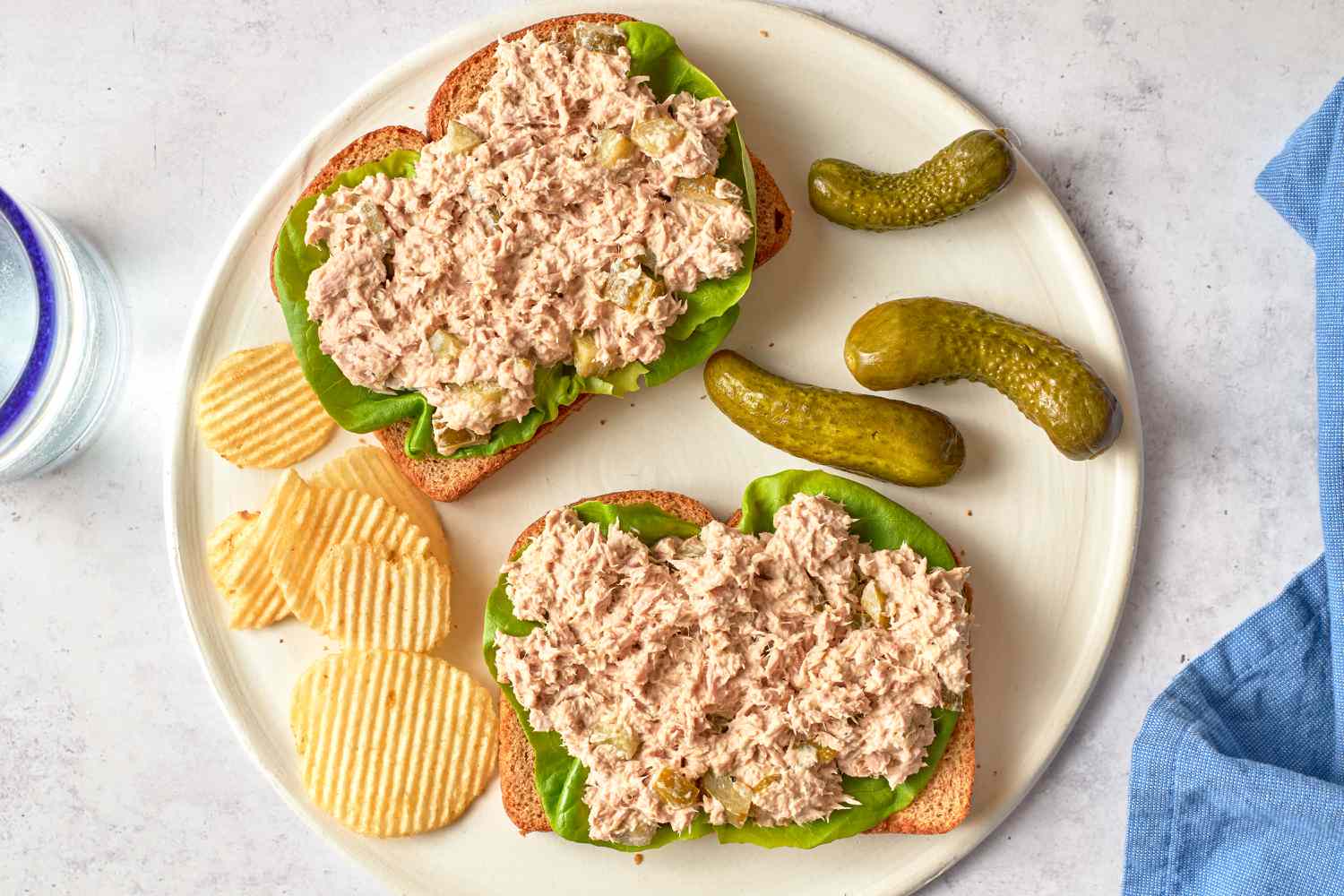 Dill Pickle Tuna Salad on an open-faced sandwich