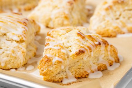 Tray of Lemon Scones with Drizzle of Lemon Glaze 