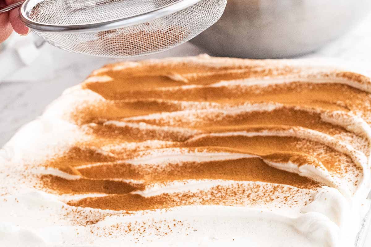 Authentic Tres Leches Cake Recipe dust the top with cinnamon