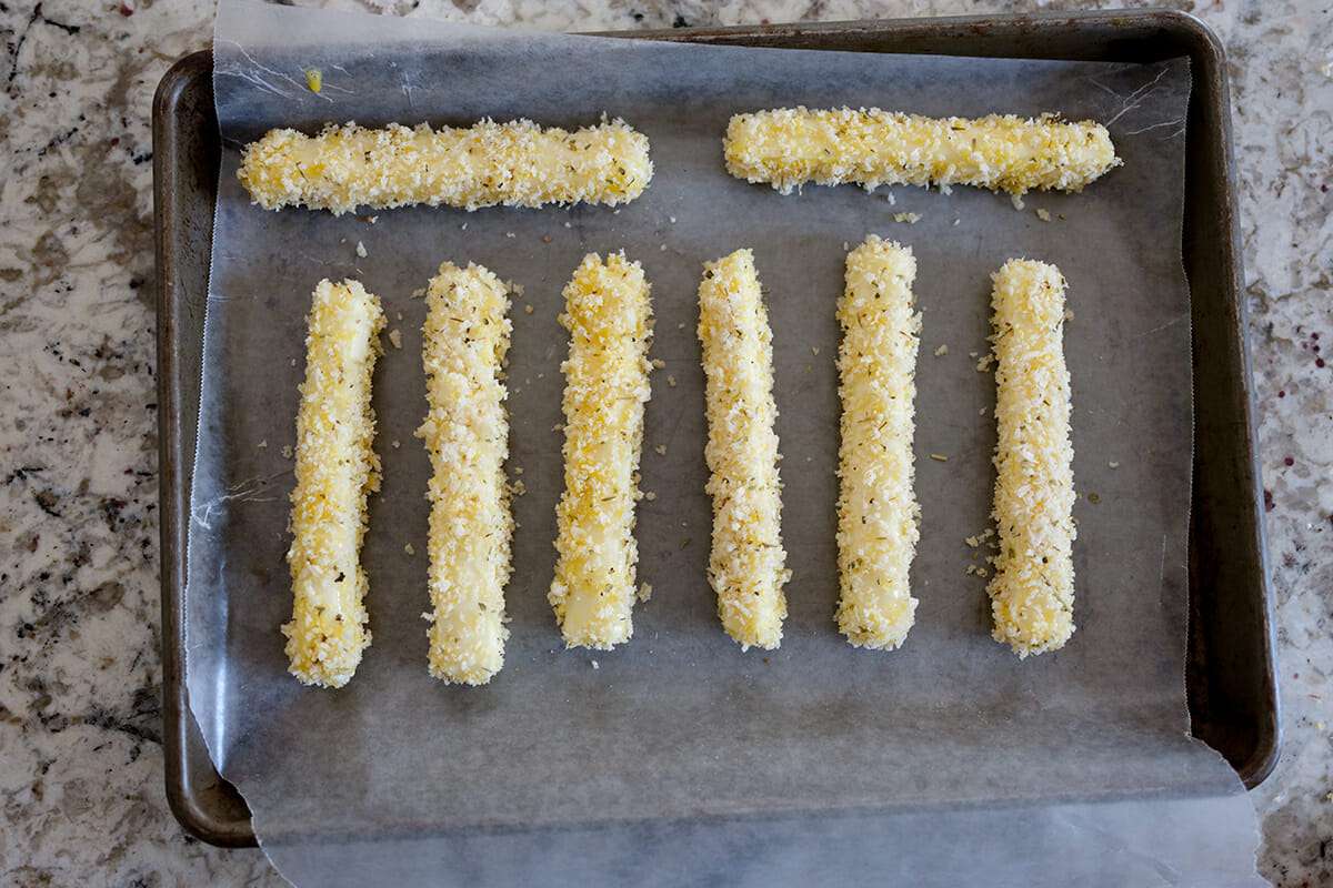 How to cook mozzarella sticks in air fryer coat the sticks and freeze them