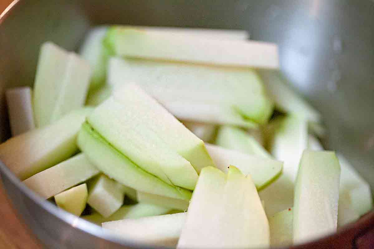 julienned, peeled and cut chayote