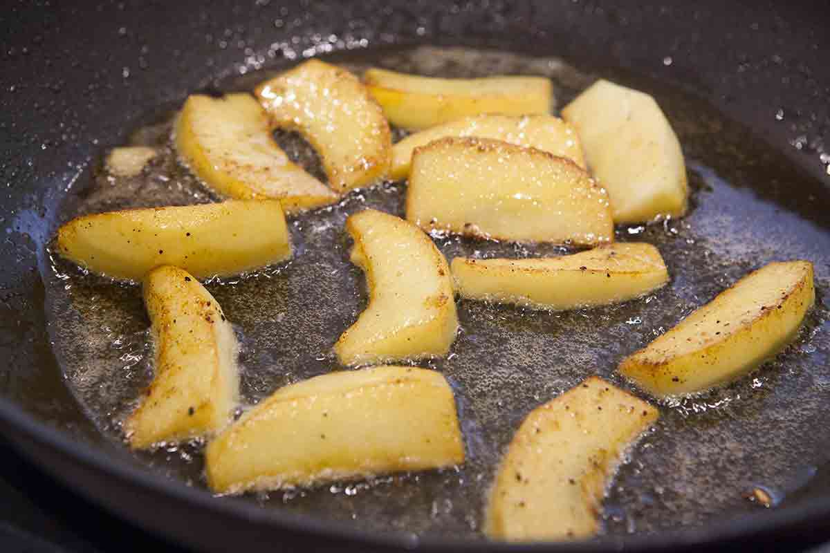 how to sauté apple slices in juices from pork tenderloins