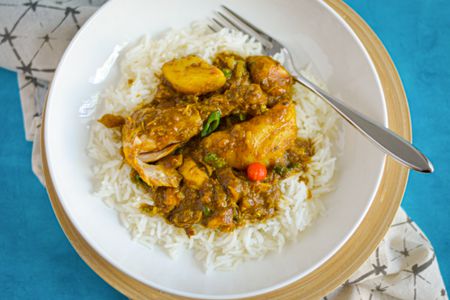 Guyanese Chicken Curry in a Bowl with Rice