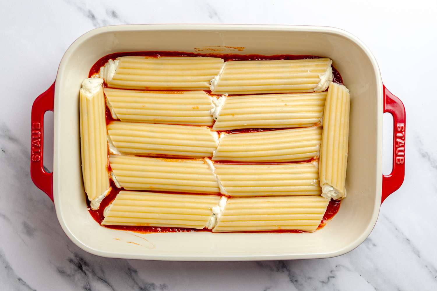 Filled Manicotti in the Casserole Dish