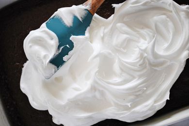 Seven-Minute Frosting spread on a sheet cake.