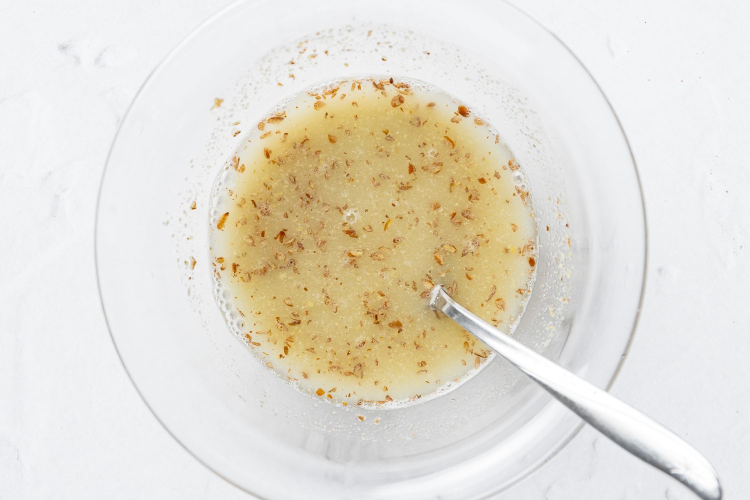 Bowl of Flax Egg for Vegan Mushroom Stuffing Recipe 