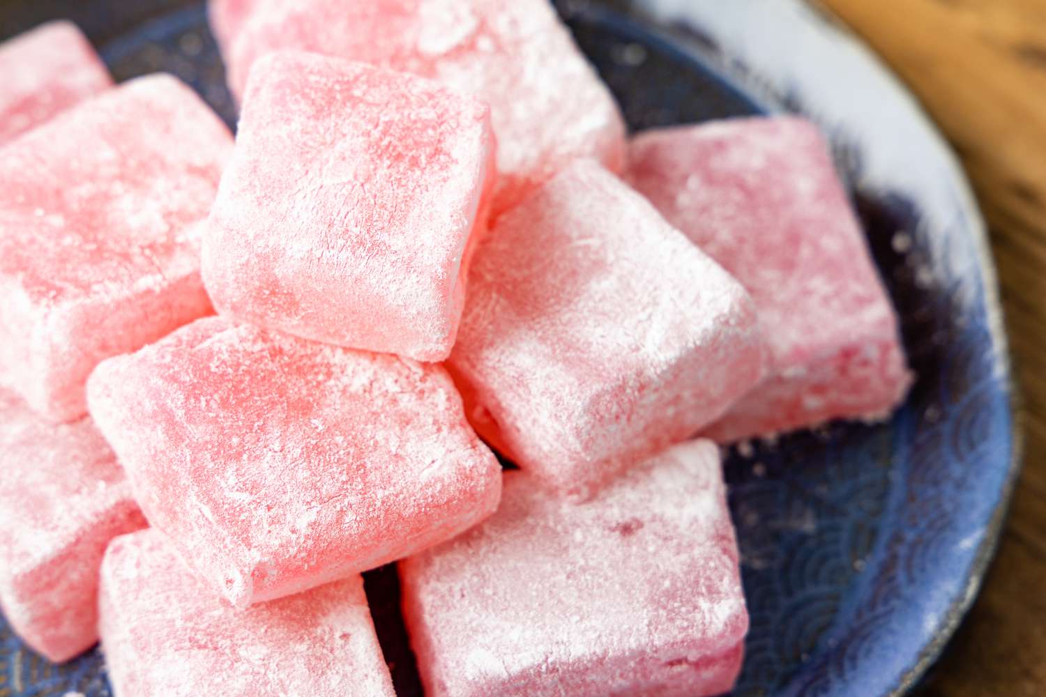 Turkish Delight on a Plate on a Wooden Counter 