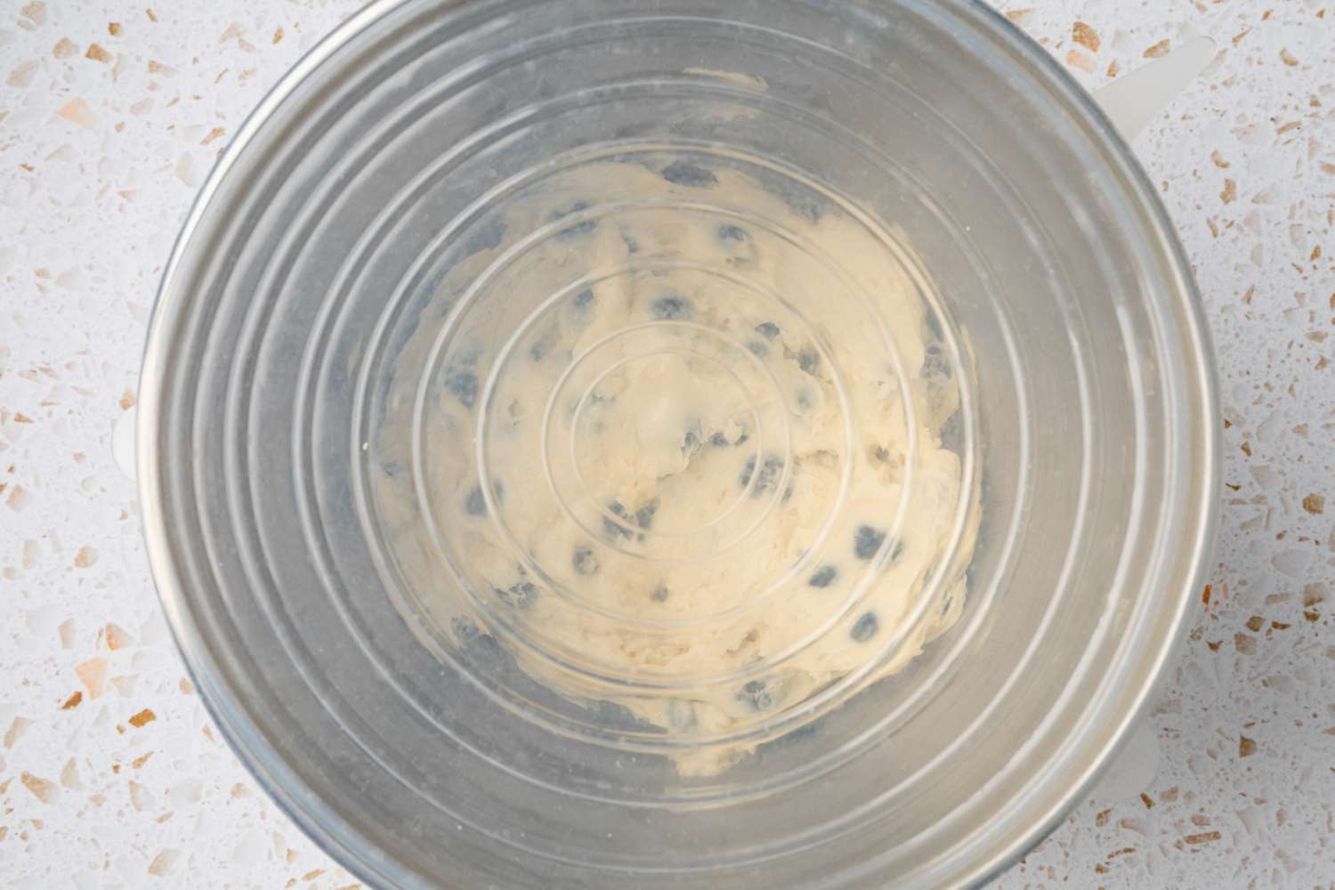 Blueberry Muffin Top Batter Resting in a Covered Bowl