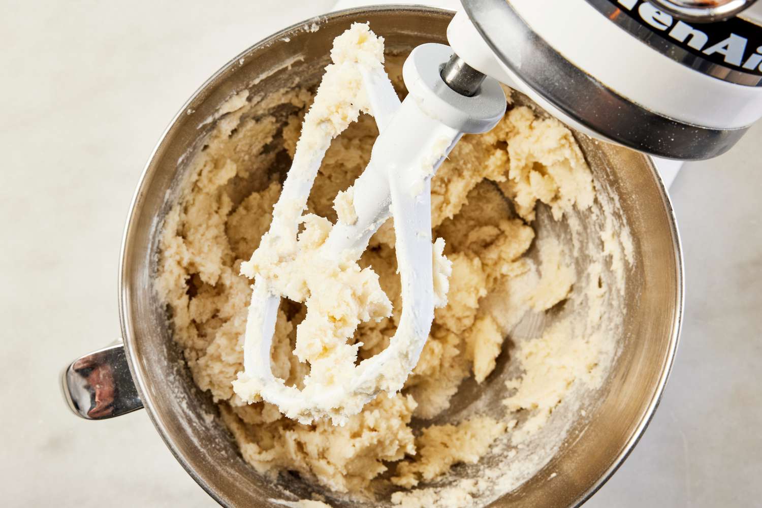 butter and dry ingredients mixed together for pink lemonade cake recipe