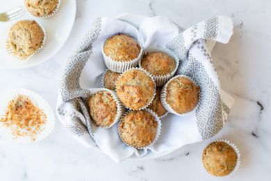 A basket full of Banana Nut Muffins