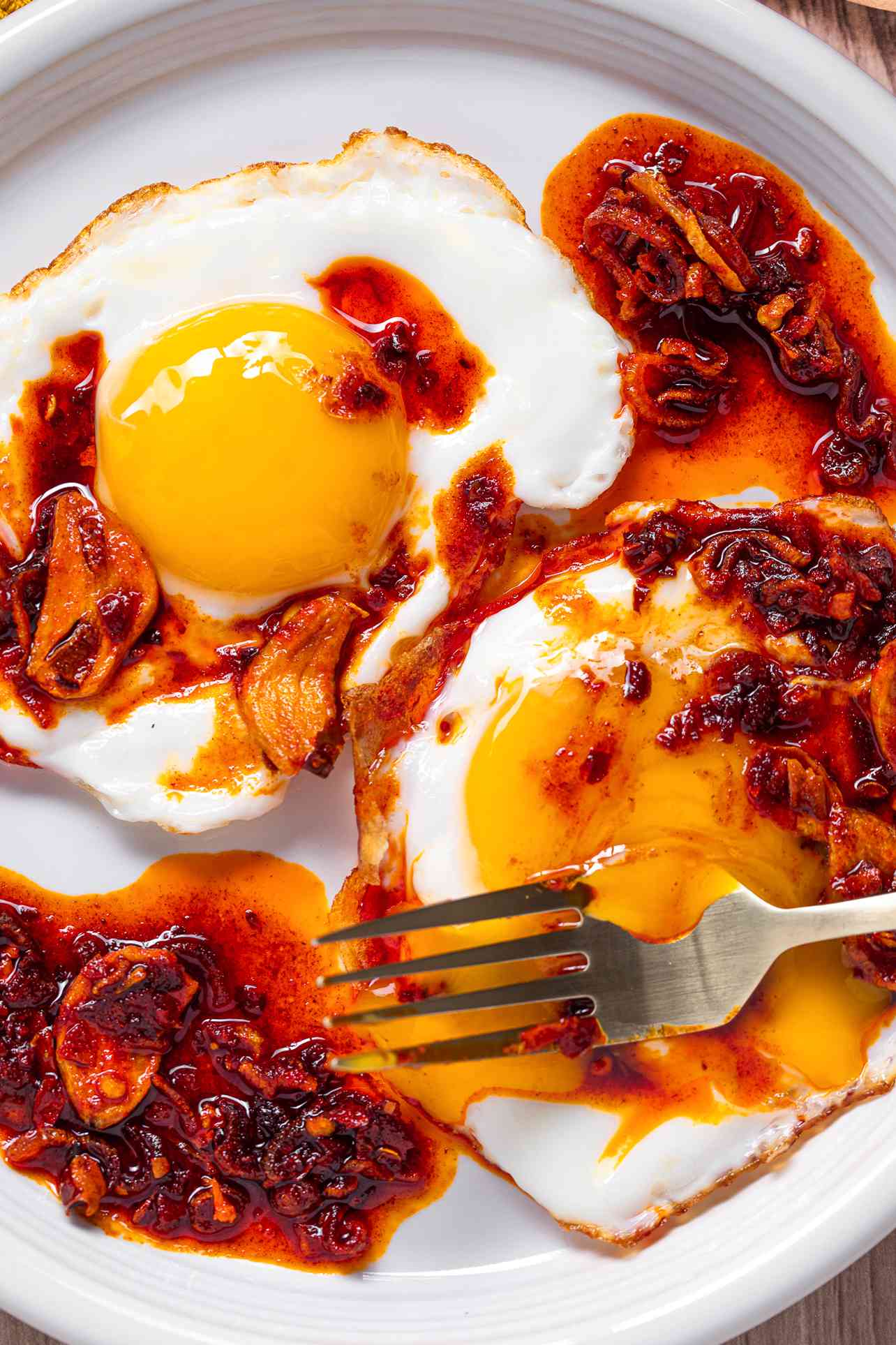 Sunny Side Eggs Topped With Homemade Chili Crisp