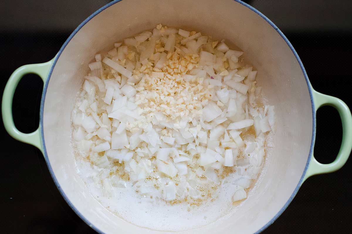 Copy Cat Campbell’s Tomato Soup - flour and fat in the bottom of a soup pot