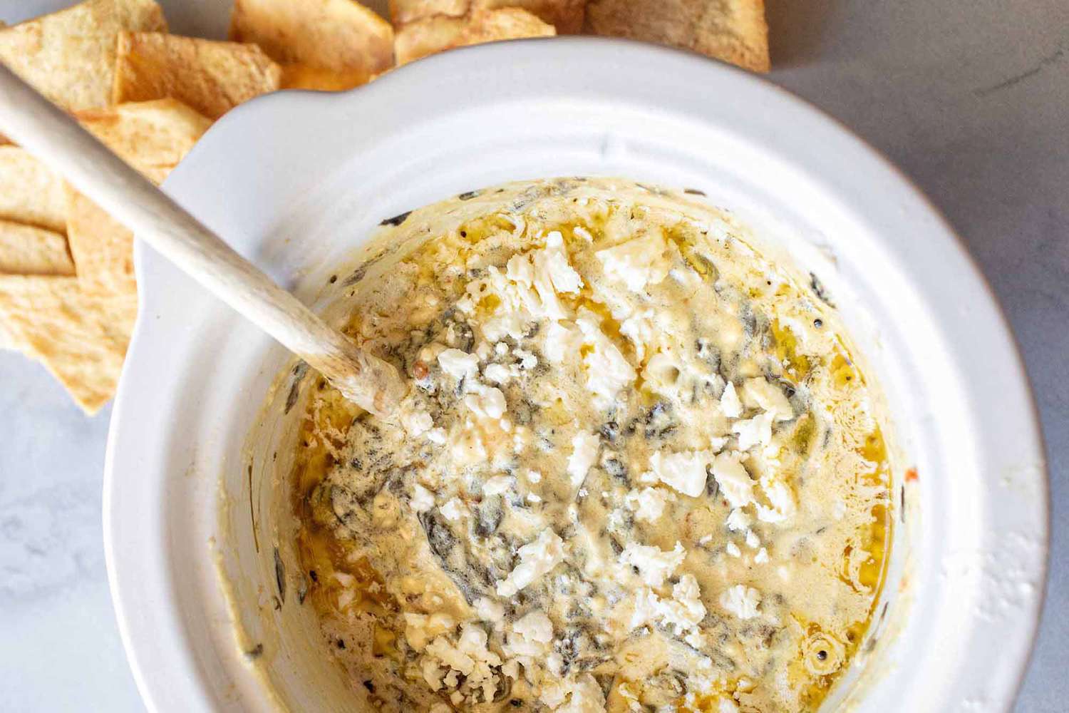 Mediterranean spinach feta dip in the slow cooker